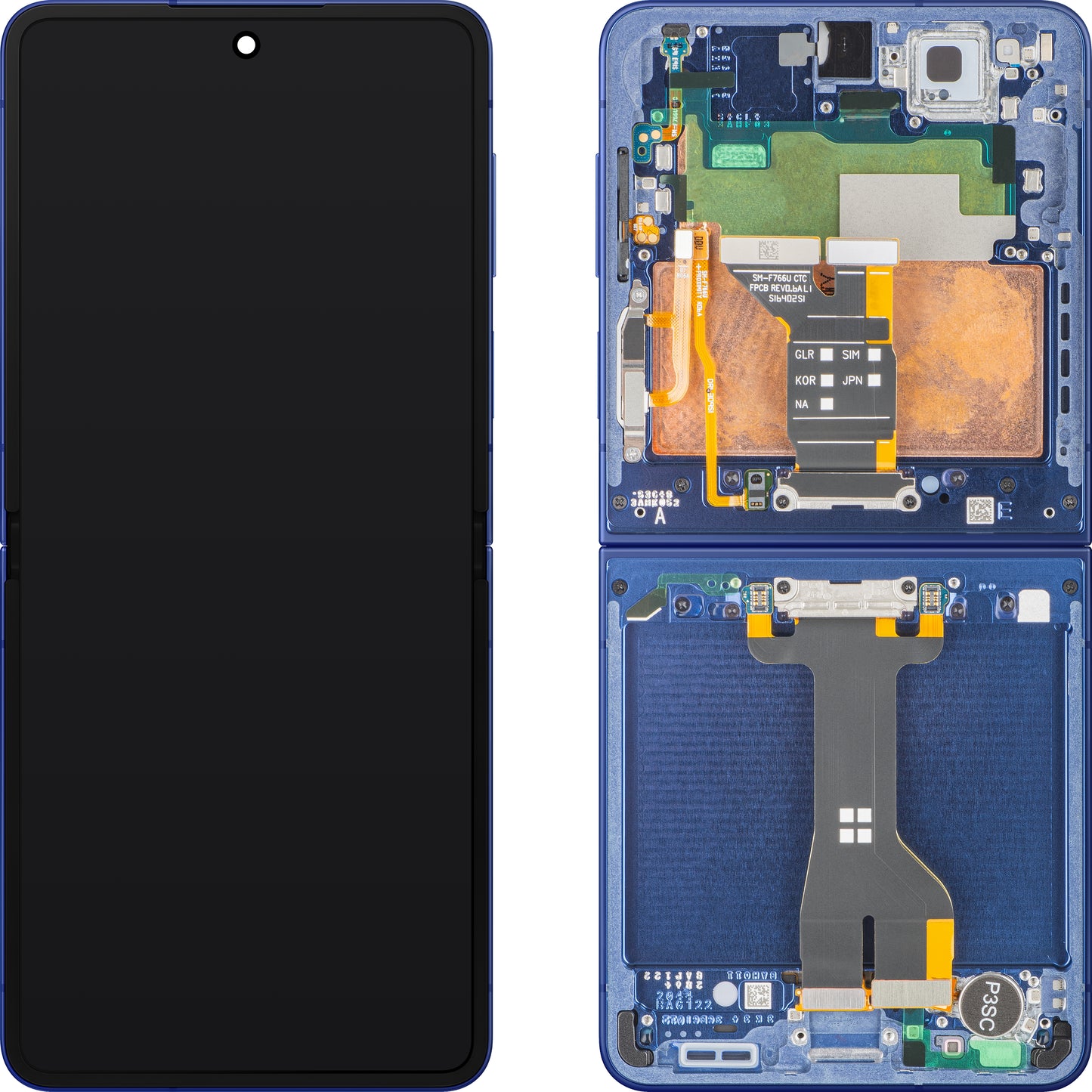 Display con Touchscreen Samsung Galaxy Z Flip7 F766, Con Cornice, Sotto Inner, Blu (Blue Shadow), Service Pack GH82-37581A