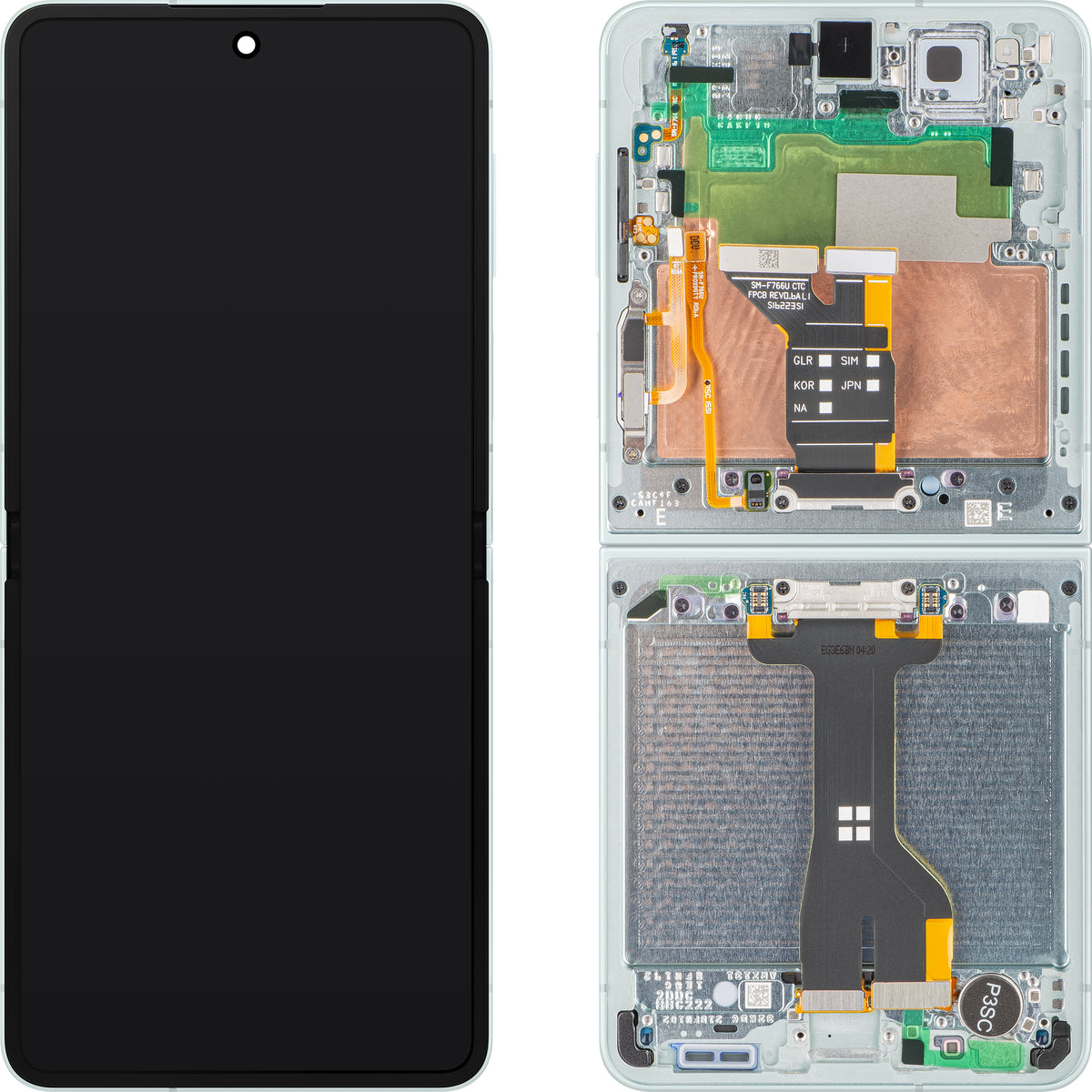 Display con Touchscreen Samsung Galaxy Z Flip7 F766, con Cornice, Sub Inner, Verde (Mint), Service Pack GH82-37581E