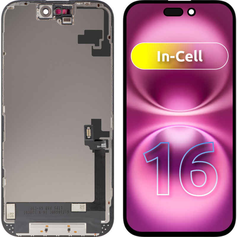 Display con Touchscreen ZY per Apple iPhone 16, con Cornice, Versione LCD In-Cell, Nero