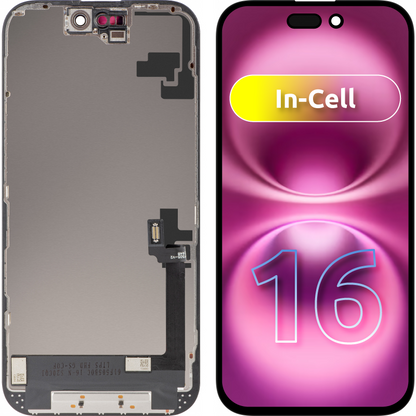 Display con Touchscreen ZY per Apple iPhone 16, con Cornice, Versione LCD In-Cell, Nero