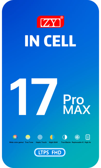 Display con Touchscreen ZY per Apple iPhone 17 Pro Max, con Cornice, Versione LCD In-Cell IC Movable, Nero