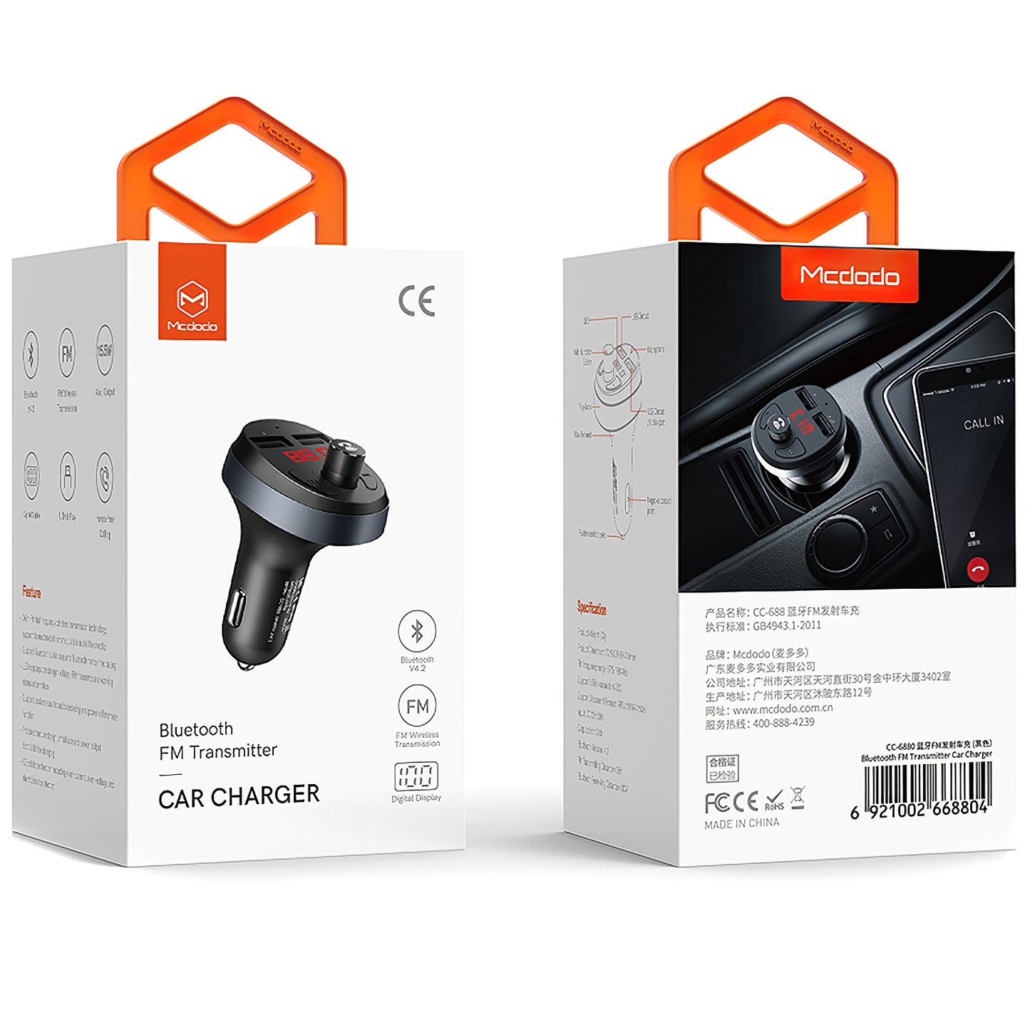 Modulatore FM Bluetooth McDodo, 2 x USB-A