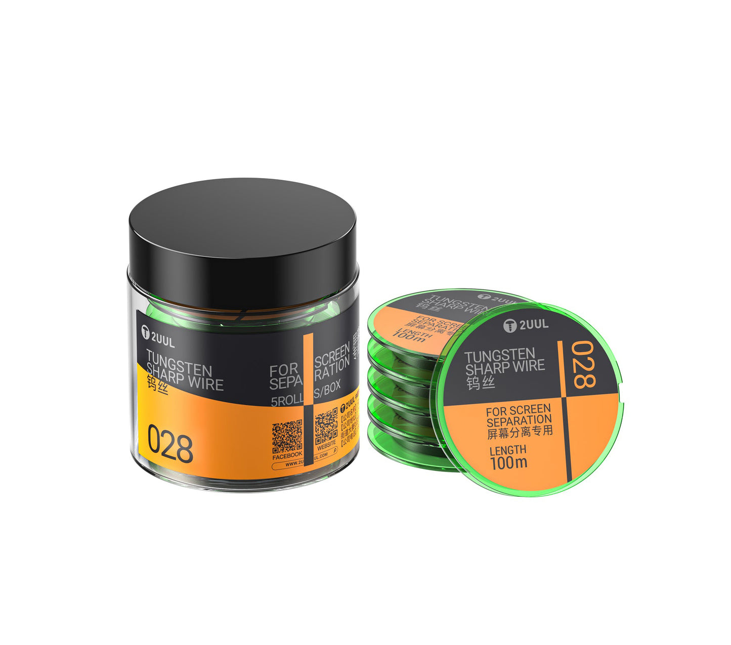 Filo Tungsteno 2UUL WS-028, 0,028mm, 100m, Set 5 pezzi
