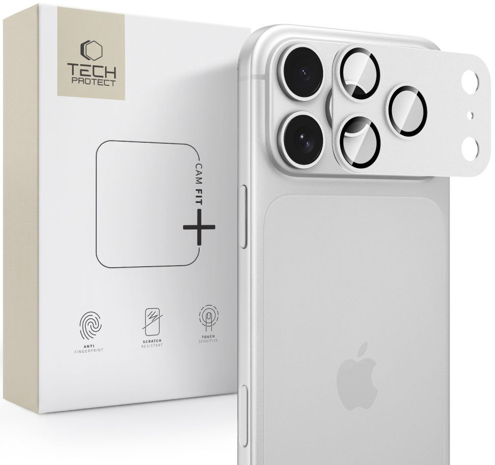 Pellicola protettiva per fotocamera posteriore Tech-Protect CamFull Fit+ per Apple iPhone 18 Pro, vetro temperato, argento