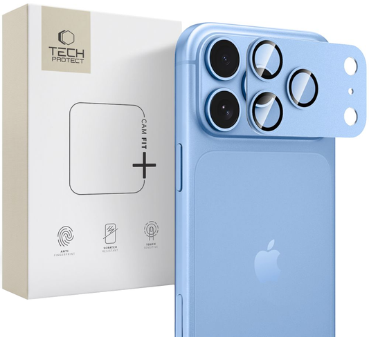 Pellicola protettiva per fotocamera posteriore Tech-Protect CamFull Fit+ per Apple iPhone 18 Pro Max, vetro temperato, blu chiaro