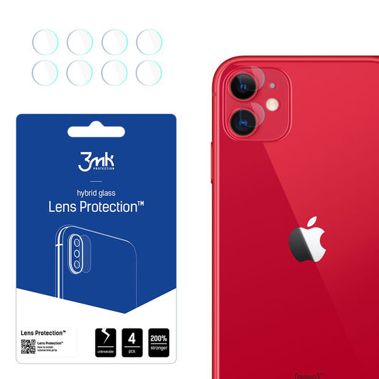 Pellicola protettiva per fotocamera posteriore 3MK Protection per Apple iPhone 11, Vetro Flessibile, Set da 4 pezzi, Trasparente