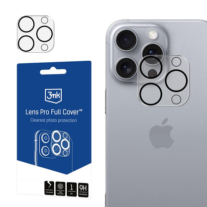 Pellicola protettiva per fotocamera posteriore 3MK Pro Full Cover per Apple iPhone 16 Pro Max / 16 Pro, Vetro temperato, Nero