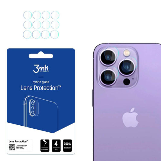 Pellicola protettiva per fotocamera posteriore 3MK Protection per Apple iPhone 14 Pro Max / 14 Pro, Vetro Flessibile, Set da 4 pezzi, Trasparente
