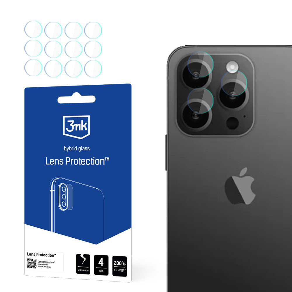 Pellicola protettiva per fotocamera posteriore 3MK Protection per Apple iPhone 15 Pro Max, Vetro Flessibile, Set da 4 pezzi, Trasparente