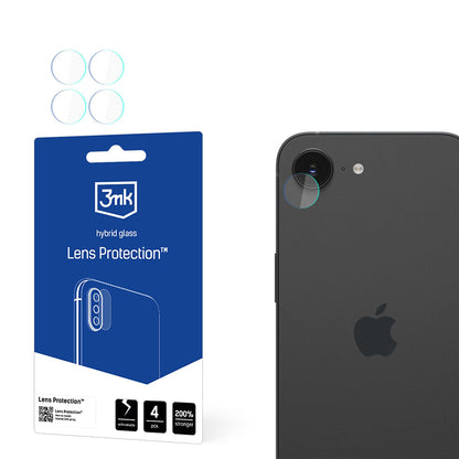 Pellicola protettiva per fotocamera posteriore 3MK Protection per Apple iPhone 17e / 16e, Vetro Flessibile, Set da 4 pezzi, Trasparente