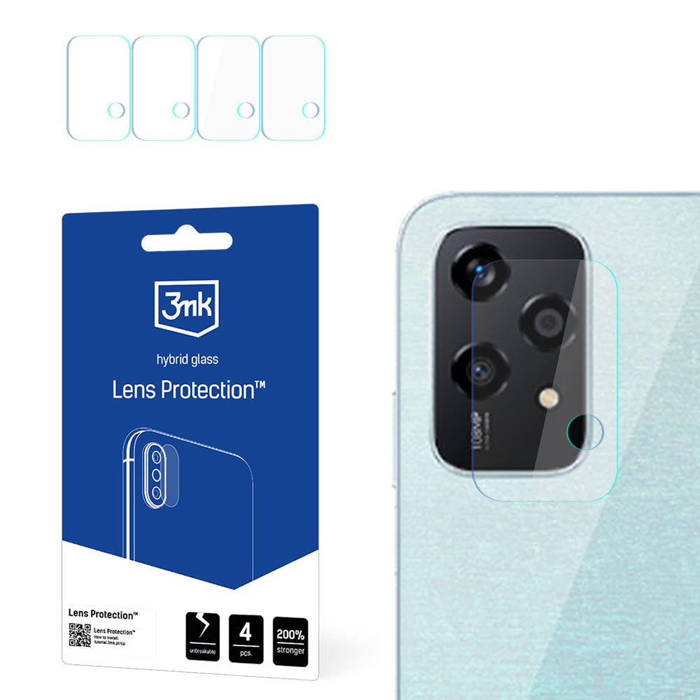 Pellicola protettiva per fotocamera posteriore 3MK Protection per Honor 200 Lite, vetro flessibile, set da 4 pezzi, trasparente