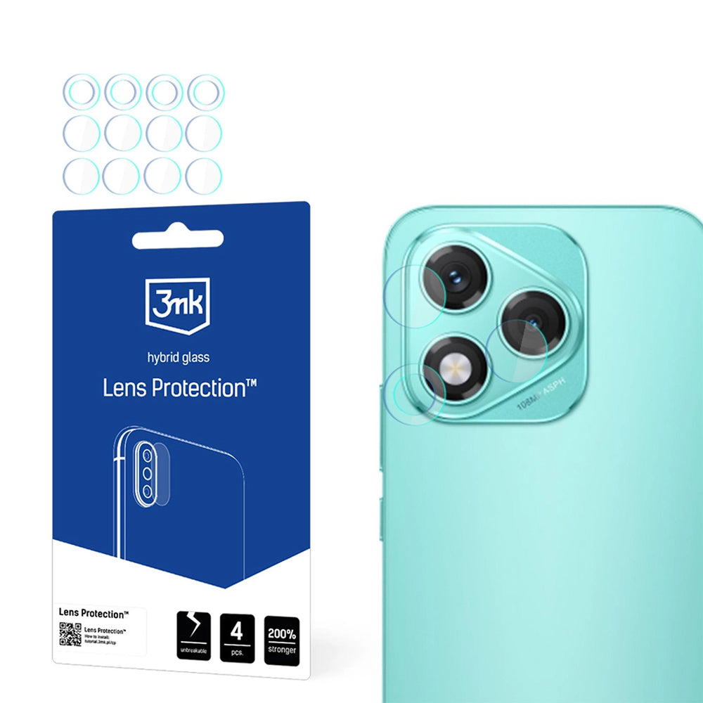 Pellicola protettiva per fotocamera posteriore 3MK Protection per Honor 400 Lite, vetro flessibile, set da 4 pezzi, trasparente