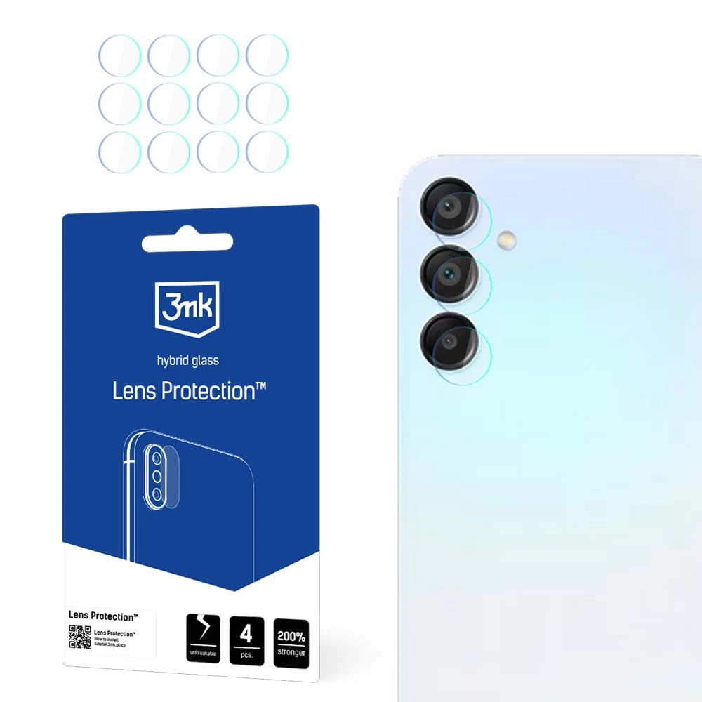 Pellicola protettiva per fotocamera posteriore 3MK Protection per Samsung Galaxy A15 5G A156, Vetro Flessibile, Set da 4 pezzi, Trasparente