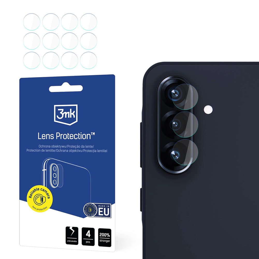 Pellicola protettiva per fotocamera posteriore 3MK Protection per Samsung Galaxy A56 A566, vetro flessibile, set da 4 pezzi, trasparente