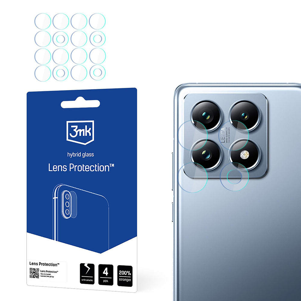 Pellicola protettiva per fotocamera posteriore 3MK Protection per Xiaomi 14T Pro / 14T, Vetro Flessibile, Set da 4 pezzi, Trasparente