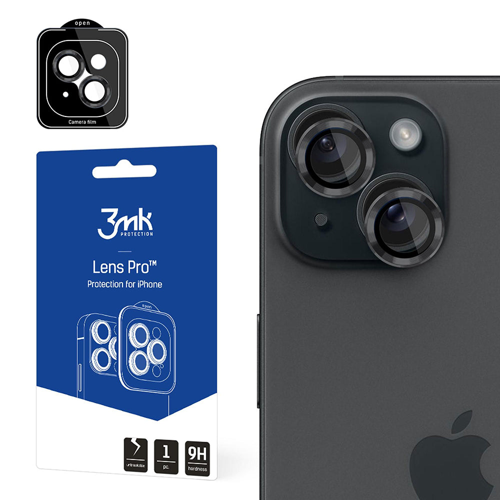 Pellicola protettiva per fotocamera posteriore 3MK Protection Pro per Apple iPhone 15, vetro temperato, grigio