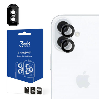 Pellicola protettiva per fotocamera posteriore 3MK Protection Pro per Apple iPhone 16 Plus / 16, Vetro temperato, Nero