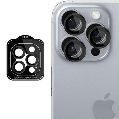 Pellicola protettiva per fotocamera posteriore 3MK Protection Pro per Apple iPhone 16 Pro Max / 16 Pro, Vetro temperato, Nero