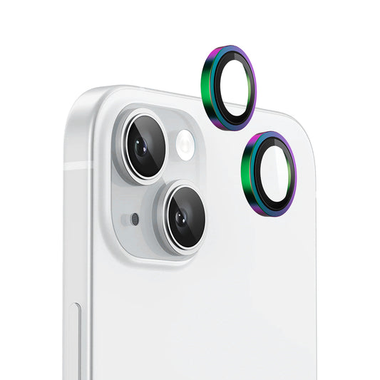Pellicola protettiva per fotocamera posteriore Blueo Metal Frame per Apple iPhone 15 Plus / 15, vetro temperato, multicolore
