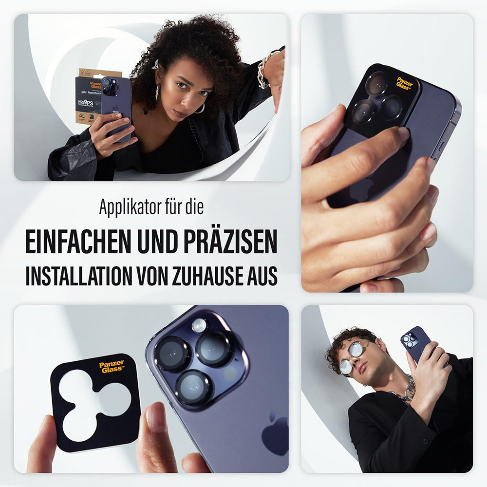 Pellicola protettiva per fotocamera posteriore PanzerGlass Hoops Glitter per Apple iPhone 17 Pro Max / 17 Pro / 16 Pro Max / 16 Pro, Vetro Temperato, Argento