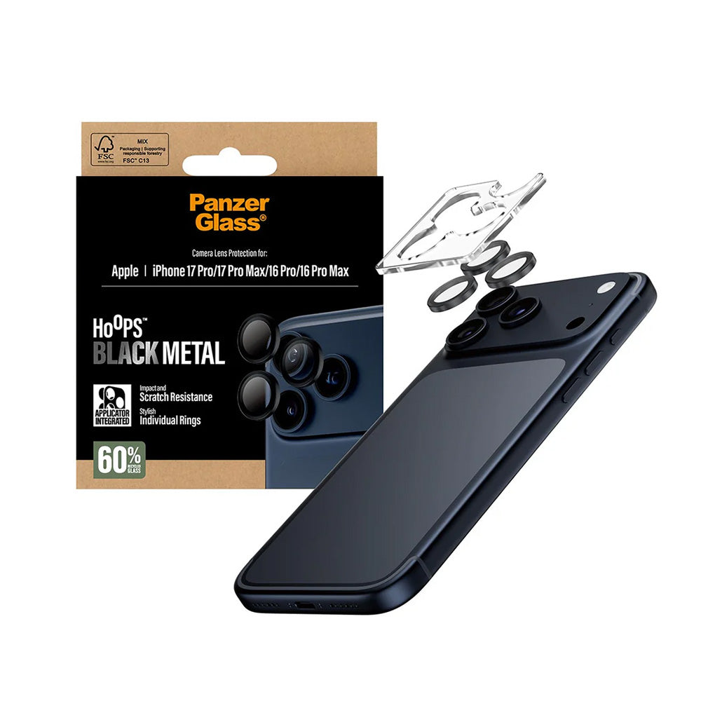 Pellicola Protettiva Posteriore PanzerGlass Hoops per Apple iPhone 17 Pro Max / 17 Pro / 16 Pro Max / 16 Pro, Vetro Temperato, Nero