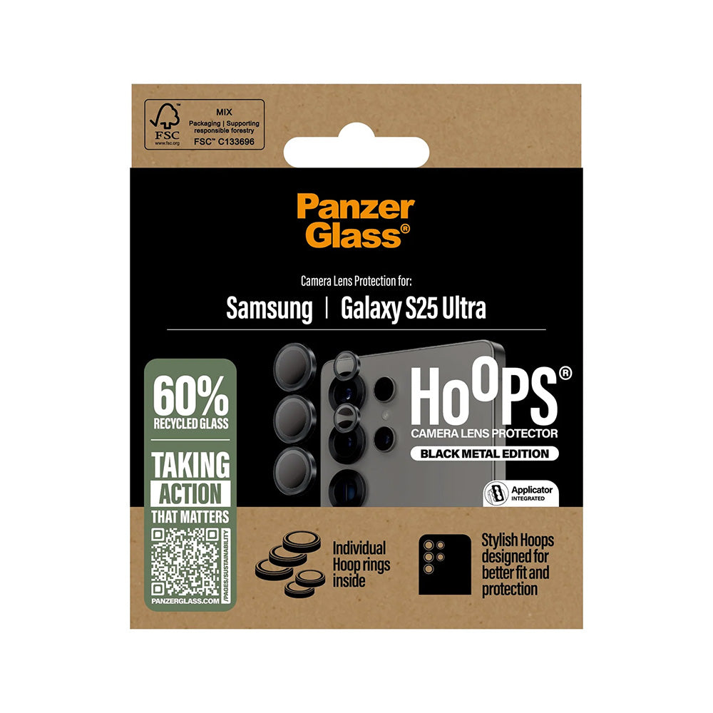 Pellicola Protettiva Posteriore PanzerGlass Hoops per Samsung Galaxy S25 Ultra S938, Vetro Temperato, Nero