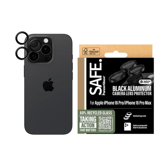 Pellicola Protettiva Posteriore PanzerGlass Safe per Apple iPhone 16 Pro Max / 16 Pro, Vetro Temperato, Nero.