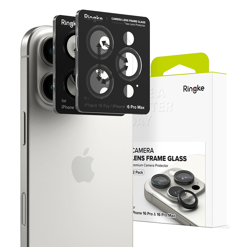 Pellicola Protettiva Posteriore Ringke per Apple iPhone 16 Pro Max / 16 Pro, Vetro Temperato, Set 2 pezzi, Nera