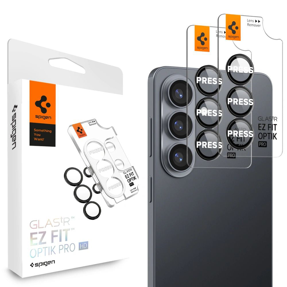 Rear Camera Protection Film Spigen GlastR EZ FIT Optik Pro HD for Samsung Galaxy S26 S942, Tempered Glass, Set of 2 pieces, Black AGL11099