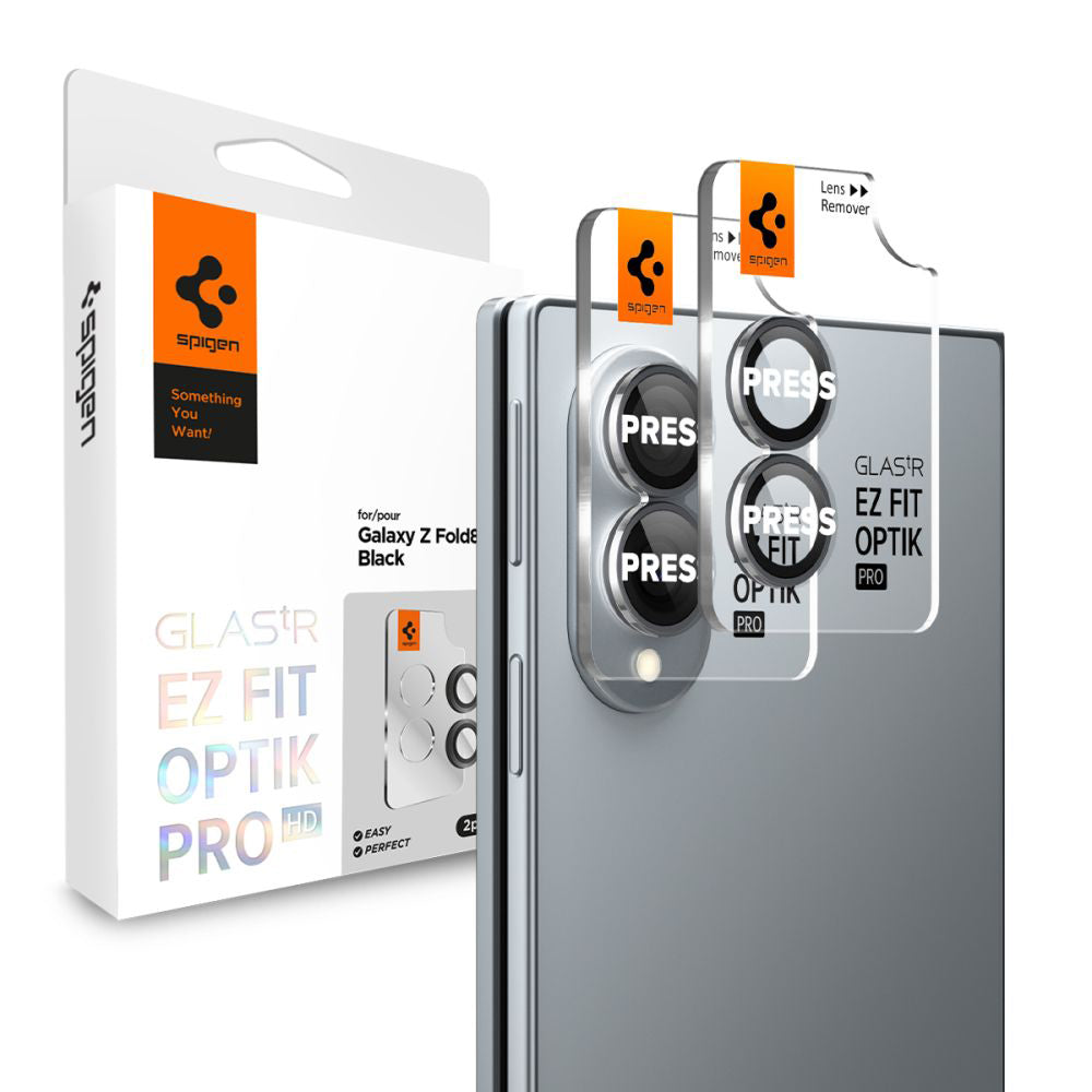 Pellicola protettiva per fotocamera posteriore Spigen GlastR EZ FIT Optik Pro HD per Samsung Galaxy Z Fold8 F971, vetro temperato, set da 2 pezzi, nero AGL11944