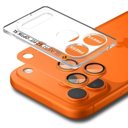 Pellicola protettiva per Fotocamera Posteriore Spigen GlastR EZ FIT Optik Pro per Apple iPhone 17 Pro Max, Vetro Temperato, Set 2 pezzi, Arancione AGL10650
