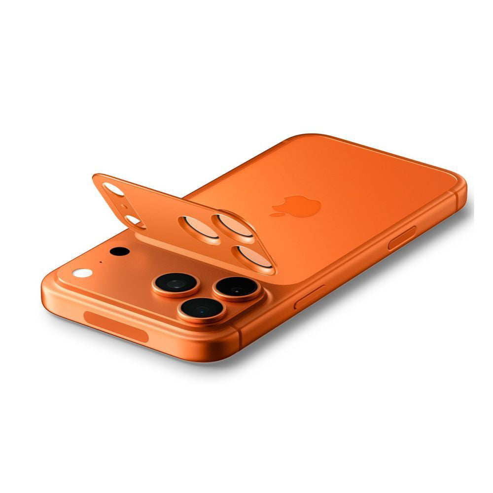 Pellicola protettiva per Fotocamera Posteriore Spigen GlastR EZ FIT Optik Pro per Apple iPhone 17 Pro Max, Vetro Temperato, Set 2 pezzi, Arancione AGL10650
