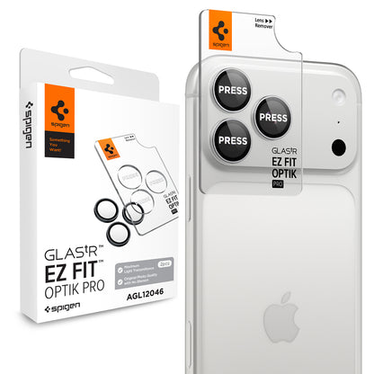 Pellicola protettiva per fotocamera posteriore Spigen GlastR EZ FIT Optik Pro per Apple iPhone 18 Pro / 18 Pro Max, vetro temperato, set da 2 pezzi, argento AGL12046