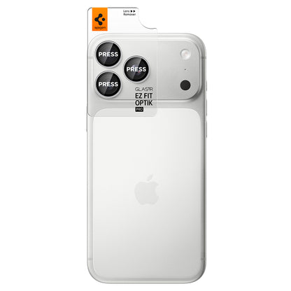 Pellicola protettiva per fotocamera posteriore Spigen GlastR EZ FIT Optik Pro per Apple iPhone 18 Pro / 18 Pro Max, vetro temperato, set da 2 pezzi, argento AGL12046