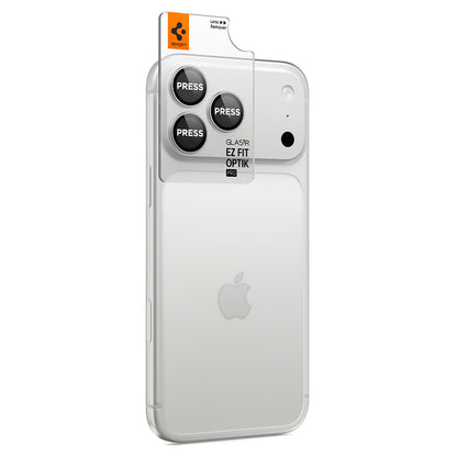 Pellicola protettiva per fotocamera posteriore Spigen GlastR EZ FIT Optik Pro per Apple iPhone 18 Pro / 18 Pro Max, vetro temperato, set da 2 pezzi, argento AGL12046