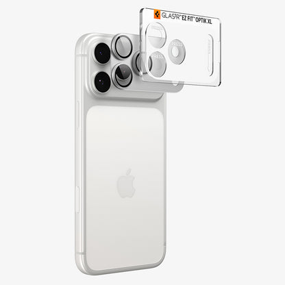 Pellicola protettiva per fotocamera posteriore Spigen GlastR EZ FIT Optik Pro XL per Apple iPhone 18 Pro Max, vetro temperato, argento AGL12042