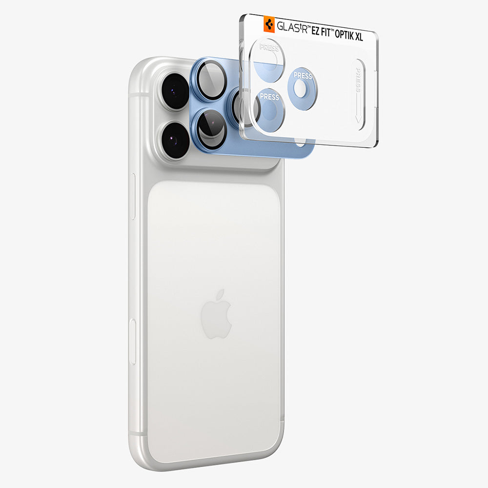 Pellicola protettiva per fotocamera posteriore Spigen GlastR EZ FIT Optik Pro XL per Apple iPhone 18 Pro Max, vetro temperato, blu AGL12041