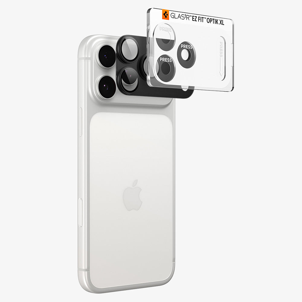 Pellicola protettiva per fotocamera posteriore Spigen GlastR EZ FIT Optik Pro XL per Apple iPhone 18 Pro, vetro temperato, grigio scuro AGL12035
