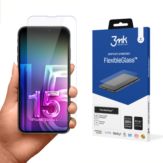 Pellicola protettiva per schermo 3MK FlexibleGlass per Apple iPhone 15 Pro, Vetro Flessibile, Full Glue