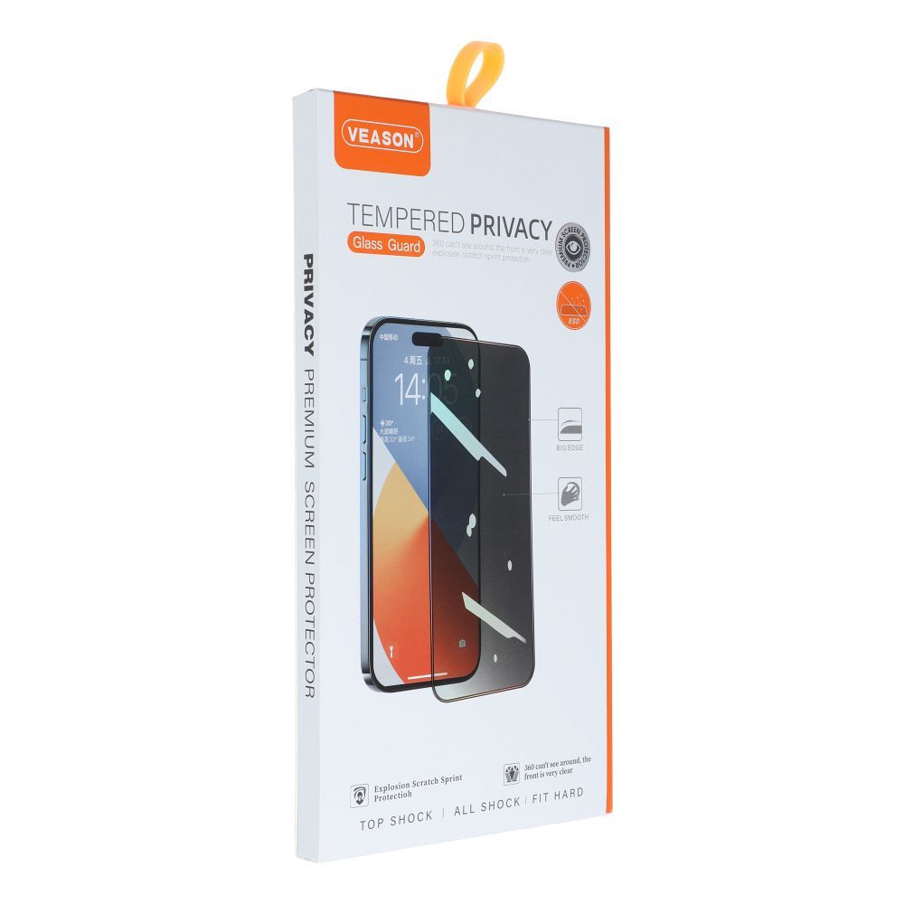 Pellicola Protettiva Schermo Privacy Veason per Apple iPhone 15 Pro Max, Vetro Temperato, Full Glue, 6D