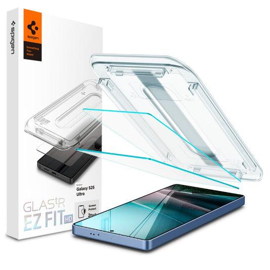 Pellicola protettiva Schermo Spigen GlastR EZ FIT HD per Samsung Galaxy S25 Ultra S938, Vetro Temperato, Full Glue, Set 2 pezzi AGL09082