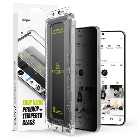 Pellicola Protettiva Schermo Privacy Ringke Easy Slide per Samsung Galaxy S25 S931 / S24 S921, Vetro Temperato, Full Glue, Set 2 pezzi