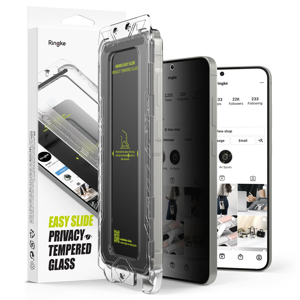 Pellicola Protettiva Schermo Privacy Ringke Easy Slide per Samsung Galaxy S25 S931 / S24 S921, Vetro Temperato, Full Glue, Set 2 pezzi