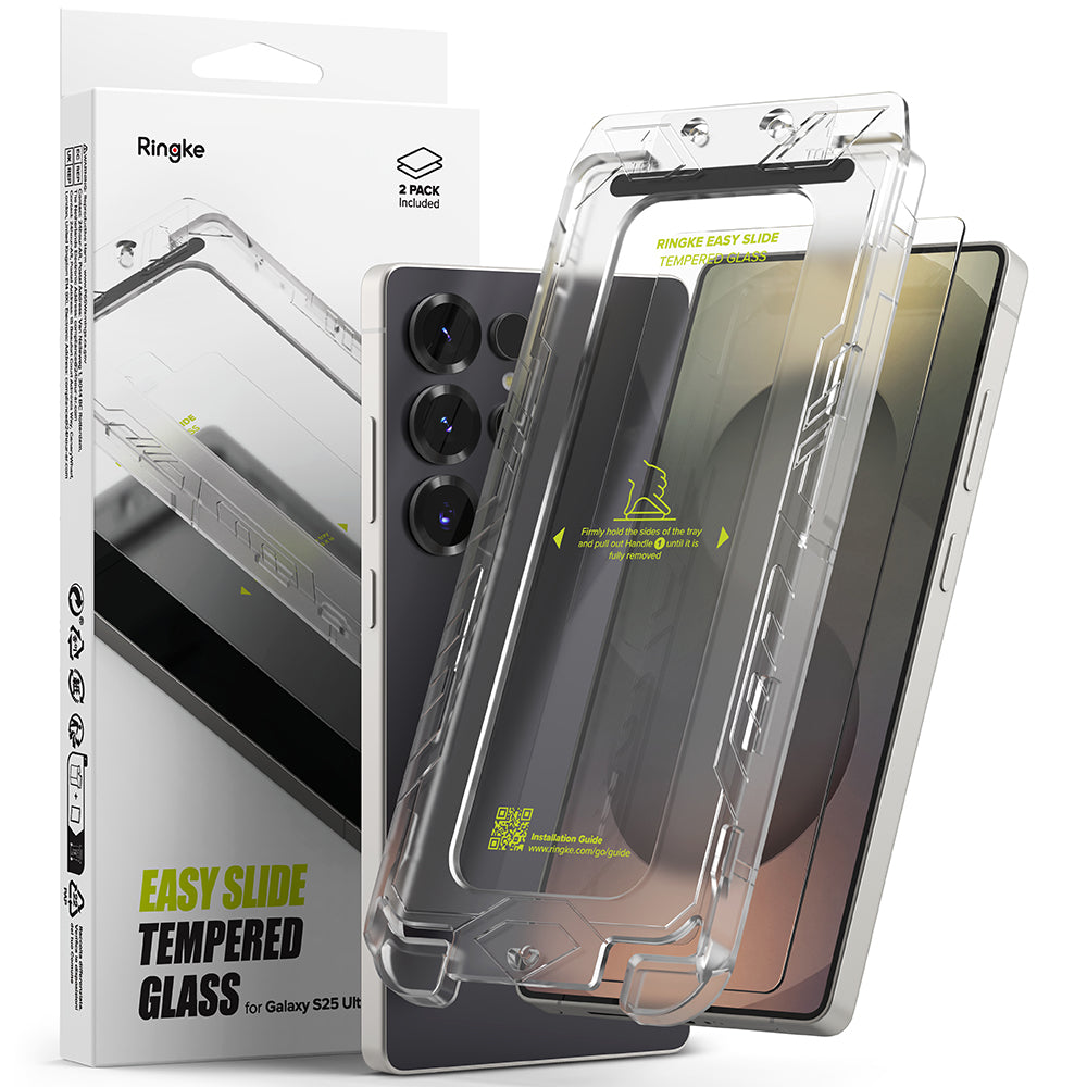 Pellicola Protettiva Schermo Ringke Easy Slide per Samsung Galaxy S25 Ultra S938, Vetro Temperato, Full Glue, Set 2 pezzi