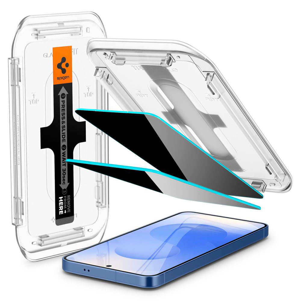 Pellicola protettiva per schermo Privacy Spigen GlastR EZ FIT HD per Samsung Galaxy S25 S931 / S24 S921, Vetro temperato, Colla completa, Set 2 pezzi