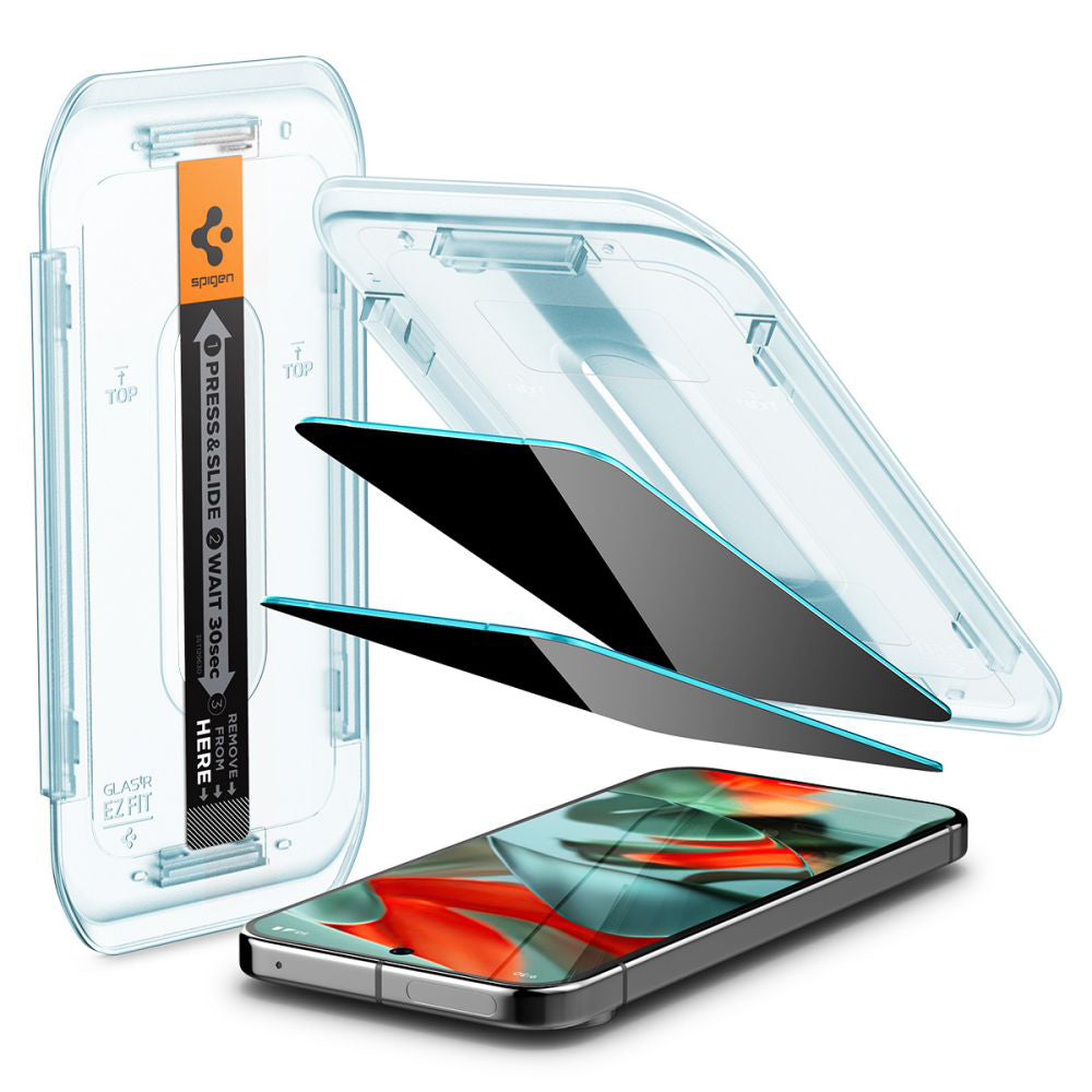 Pellicola protettiva per schermo Privacy Spigen GlastR EZ FIT per Google Pixel 9 Pro XL, Vetro temperato, Full Glue, Set 2 pezzi AGL09313
