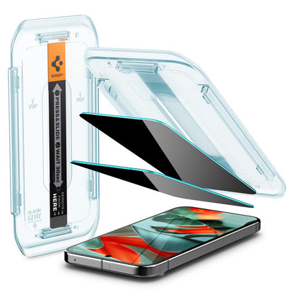 Pellicola protettiva per schermo Privacy Spigen GlastR EZ FIT per Google Pixel 9 Pro XL, Vetro temperato, Full Glue, Set 2 pezzi AGL09313
