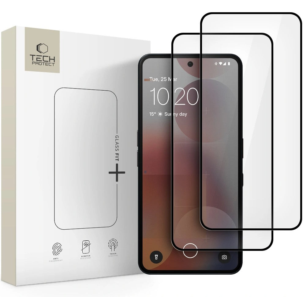 Pellicola Protettiva Schermo Tech-Protect FIT+ per Nothing Phone (3a) / Phone (3a) Pro, Vetro Temperato, Full Glue, Set 2 pezzi, 2.5D, Nera