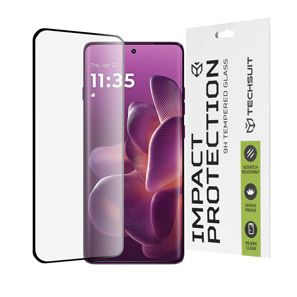 Pellicola protettiva per schermo Techsuit per Motorola Edge 60 Pro, Vetro temperato, Full Glue, 111D, Nero