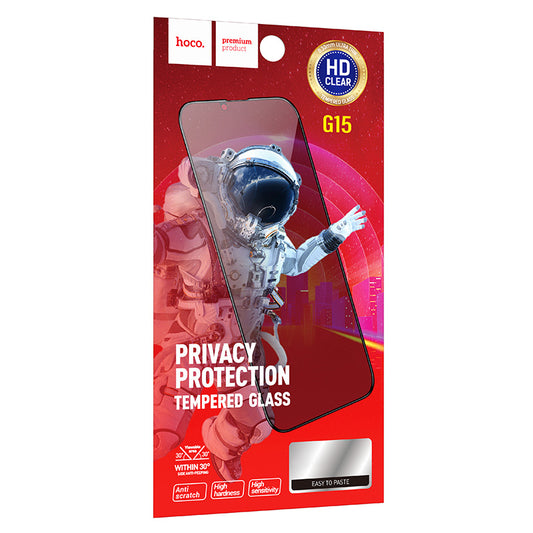 Pellicola Protettiva Schermo Privacy HOCO G15 per Apple iPhone 14 Pro, Vetro Temperato, Full Glue, 5D
